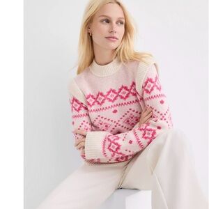 Fair Isle Shoulder Trim pink Sweater net size M